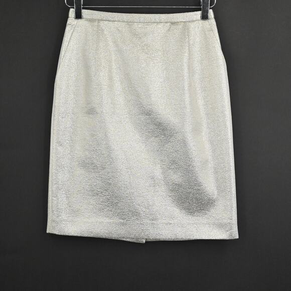ARIANA ROCKEFELLER Skirt Size 0 Metallic Champagne Straight Pencil Back Slit - Picture 1 of 9
